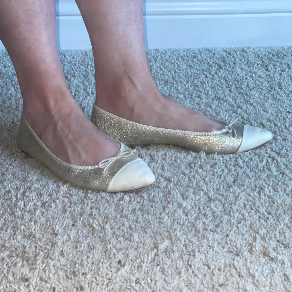 J.Crew Gemma Cap-toe Flats in Metallic Gold Sz 8.5 Gently Loved w/Box - Picture 11 of 12